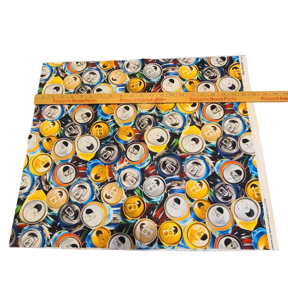 Soda Pop Cans Fabric‎ 1/2 YARD 100% Cotton All Over Print Novelty Benartex